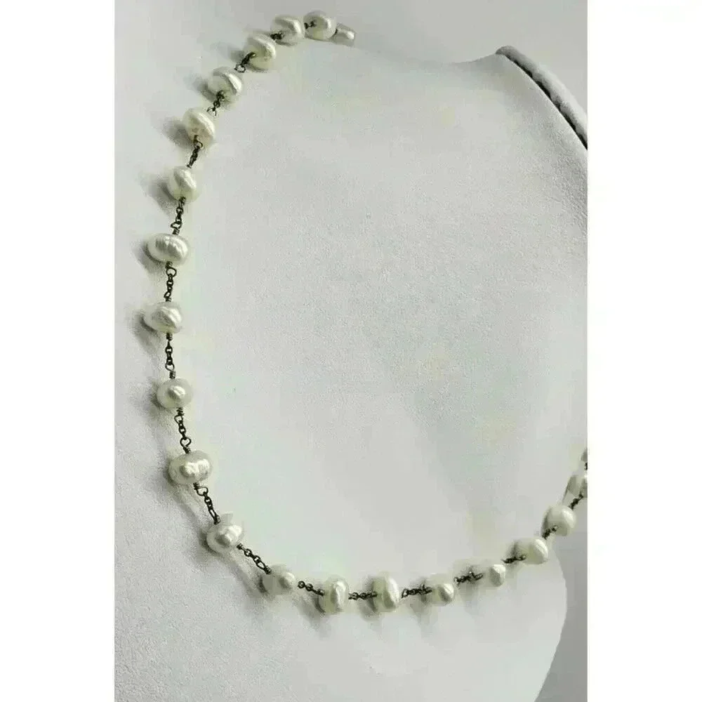 Vintage Necklace Genuine Pearl Natural White Baroque Bride Wedding Freshwater